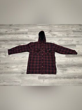 Dickies Hooded Flannel Jacket Men’s Large Red Black Plaid Snap Button Workwear